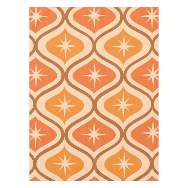 Mid Century Atomic Starbursts on Orange  Ogee  Tablecloth (Front)