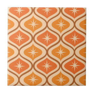 Mid Century Atomic Starbursts on Orange  Ogee  Tile