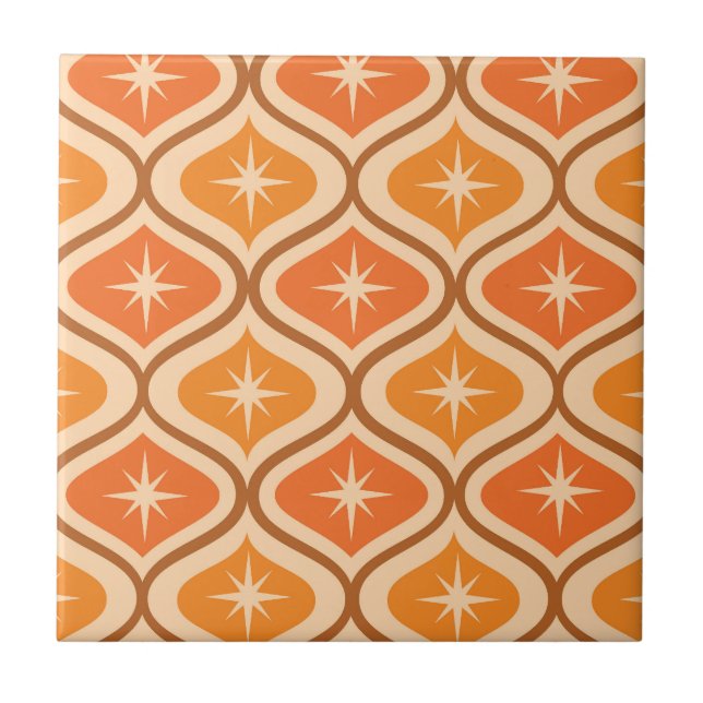 Mid Century Atomic Starbursts on Orange  Ogee  Tile (Front)