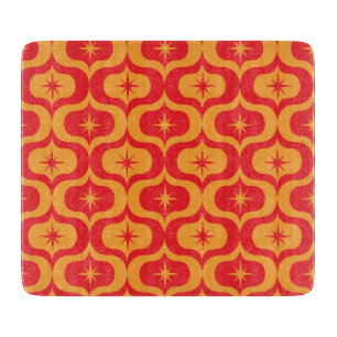 Mid Century Atomic Starbursts on Red Orange Ogee Cutting Board