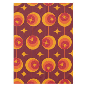 Mid Century Atomic Starbursts  on Vintage Circles Tablecloth