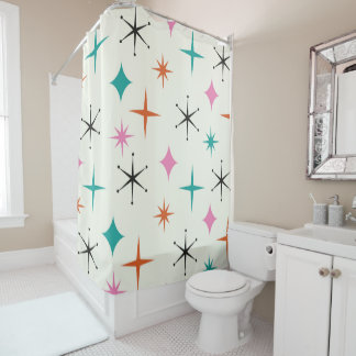 Mid Century Atomic Stars in Pink Teal Orange