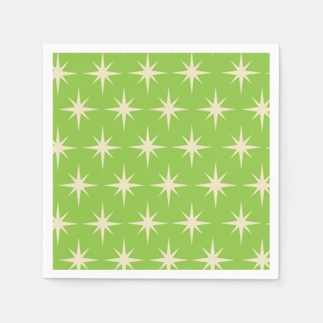 Mid Century Atomic Stars on Lime Green Pattern  Napkin (Front)