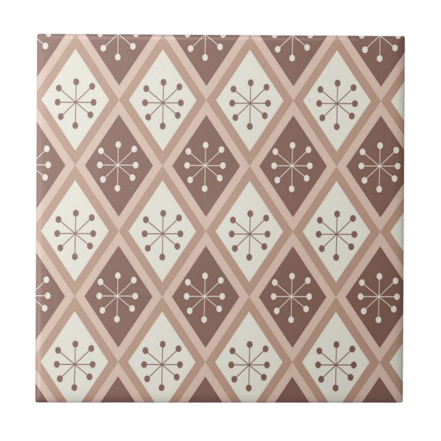 Mid Century Atomic Stars on Mocha Mousse Diamonds  Tile (Front)
