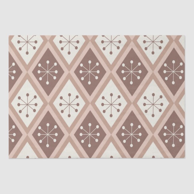 Mid Century Atomic Stars on Mocha Mousse Diamonds  Tissue Paper (Front)