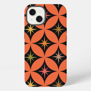 Mid Century Atomic Stars on Orange Circles iPhone 13 Case