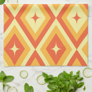 Mid Century Atomic Stars on Orange Red Diamonds Kitchen Towel