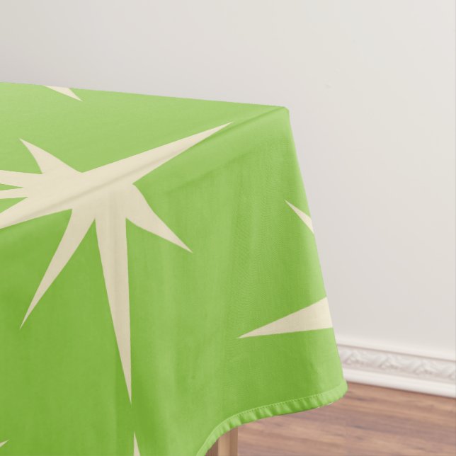 Mid Century Atomic Stars Pattern on Green  Tablecloth (In Situ)
