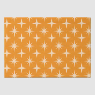 Mid Century Atomic Stars Pattern on Orange  Tissue Paper
