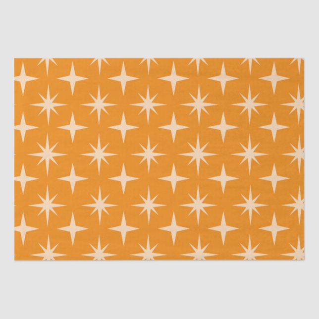 Mid Century Atomic Stars Pattern on Orange  Tissue Paper (Front)