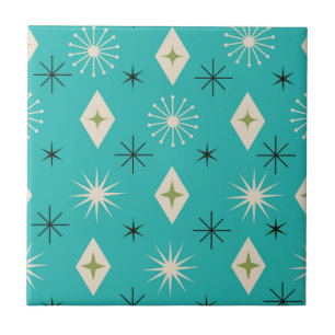 Mid Century Atomic Stars with diamonds on Teal Tile