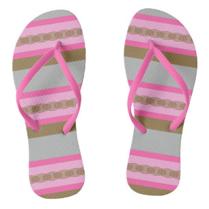 Mid-Century awning stripe - grey / grey, pink, tan Flip Flops