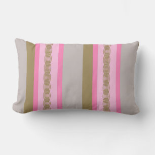 Mid-Century awning stripe - grey / grey, pink, tan Lumbar Pillow