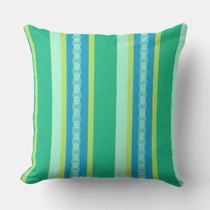Mid-Century awning stripe - jade green Throw Pillow