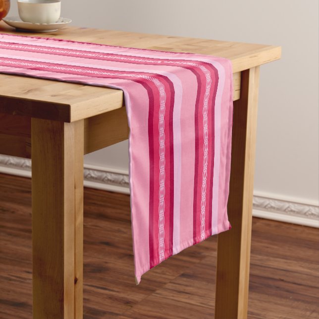 Mid-Century awning stripe - pink and wine Short Table Runner (In Situ)