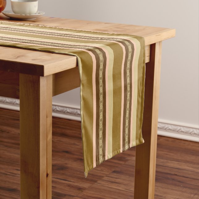 Mid-Century awning stripe - tan and peach Short Table Runner (In Situ)