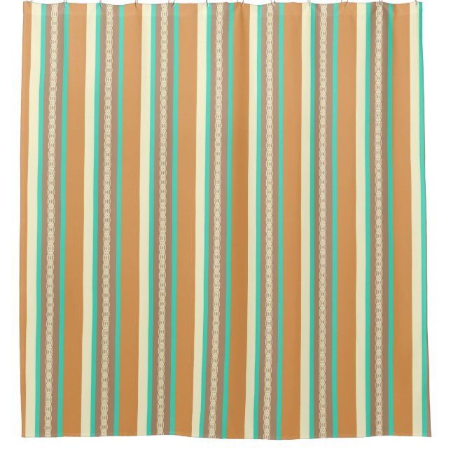 Mid-Century awning stripe - tan & turquoise (Front)