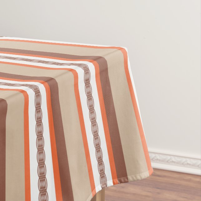 Mid-Century awning stripe - taupe and coral Tablecloth (In Situ)