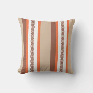 Mid-Century awning stripe - taupe and coral Throw Pillow