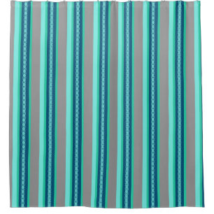 Mid-Century Awning Stripe, Turquoise and Grey