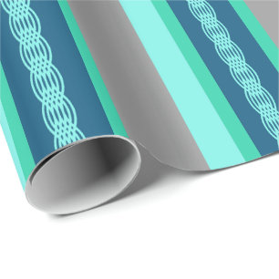 Mid-Century awning stripe - turquoise & grey Wrapping Paper