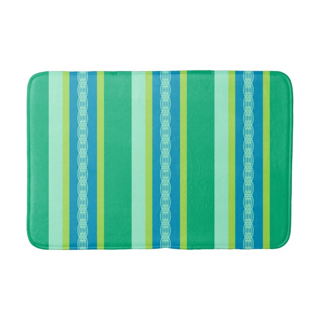Mid-Century Awning Stripes, Jade Green Bath Mat (Front)