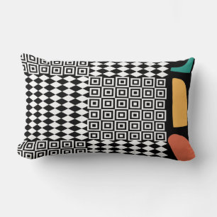 Mid-Century Bauhaus Abstract Geometry Teal & Coral Lumbar Pillow