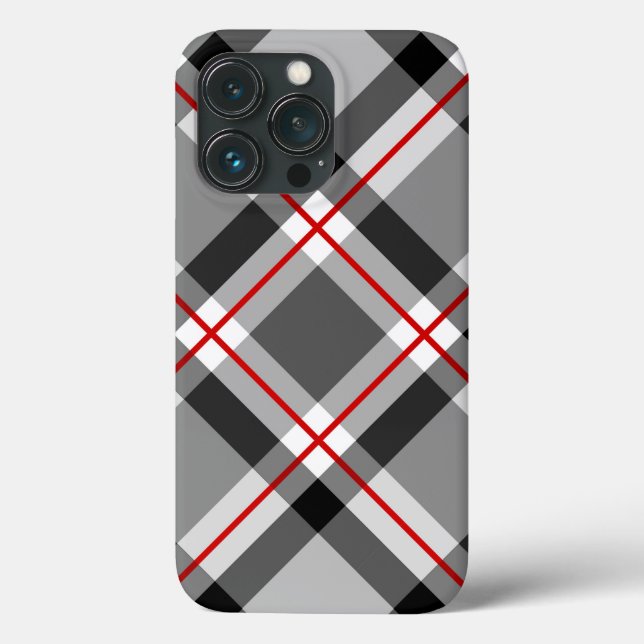Mid-Century Bias Plaid, Black, White, Grey and Red Case-Mate iPhone Case (Back)