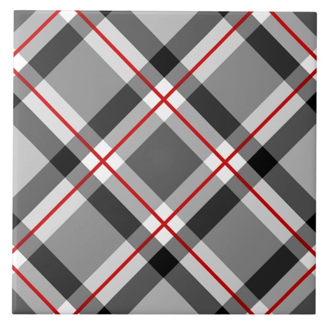 Mid-Century Bias Plaid, Black, White, Grey and Red Tile (Front)