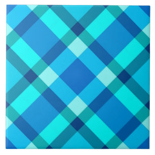 Mid-Century Bias Plaid, Cobalt Blue and Turquoise Tile