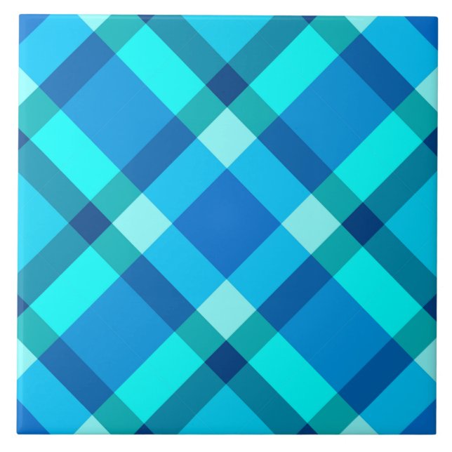 Mid-Century Bias Plaid, Cobalt Blue and Turquoise Tile (Front)