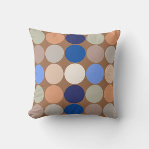 Mid-Century Big Dots, Taupe, Beige and Blue Throw Pillow