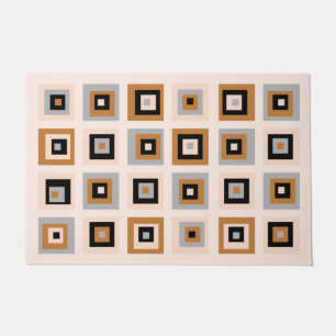 Mid Century Black And Terracotta Squares Pattern Doormat