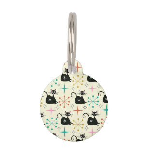 Mid Century Black Atomic Cat with Starbursts  Pet Tag