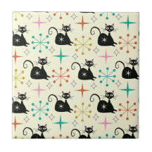 Mid Century Black Atomic Cat with Starbursts