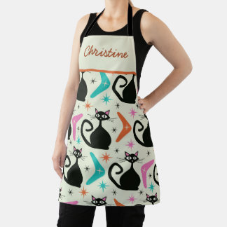 Mid Century Black Atomic Cats with Boomerangs Apron