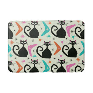 Mid Century Black Atomic Cats with Boomerangs Bath Mat