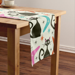 Mid Century Black Atomic Cats with Boomerangs Short Table Runner