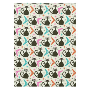 Mid Century Black Atomic Cats with Boomerangs Tablecloth
