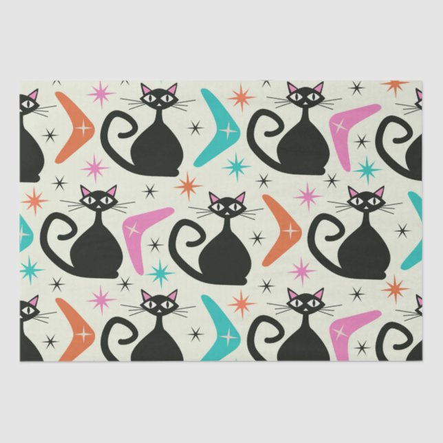 Mid Century Black Atomic Cats with Boomerangs  Tissue Paper (Front)