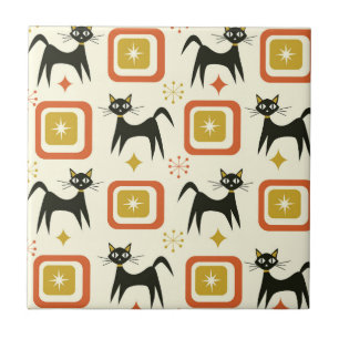 Mid Century Black Atomic Cats with Vintage squares Tile