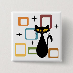 Mid Century black cat 2 Inch Square Button