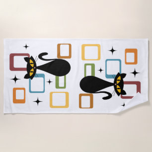 Mid Century black cat Beach Towel