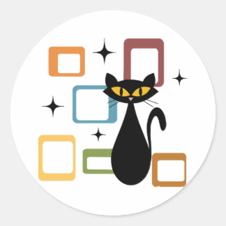 Mid Century black cat Classic Round Sticker