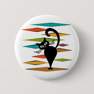 Mid Century black cat design 2 Inch Round Button