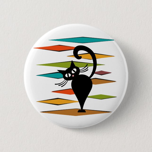 Mid Century black cat design 2 Inch Round Button (Front)