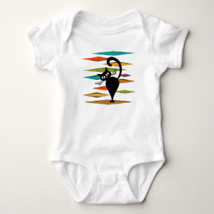 Mid Century black cat design Baby Bodysuit