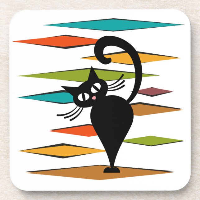 Mid Century black cat design Coaster (Front)