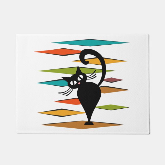 Mid Century black cat design Doormat (Front)