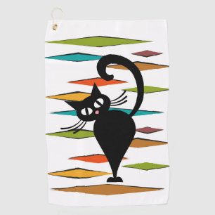 Mid Century black cat design Golf Towel